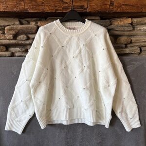 Nanette Lepore Crystal Jeweled Women’s Sweater, Ivory/Cream/White, Size Large